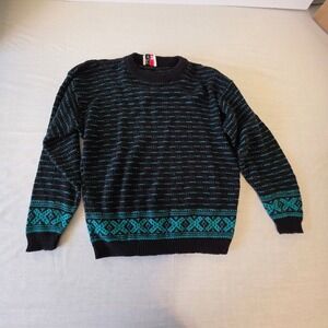 KR Of NY Vintage Geometric Pullover Sweater One Size Teal Black Made In USA